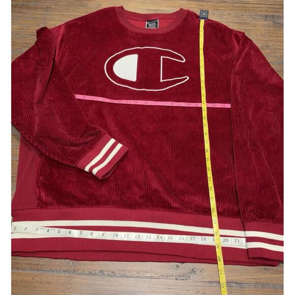 Champion Mens Corduroy Crew Sweatshirt 2XL XXL Maroon Red Logo Cotton Athletic - Picture 10 of 16